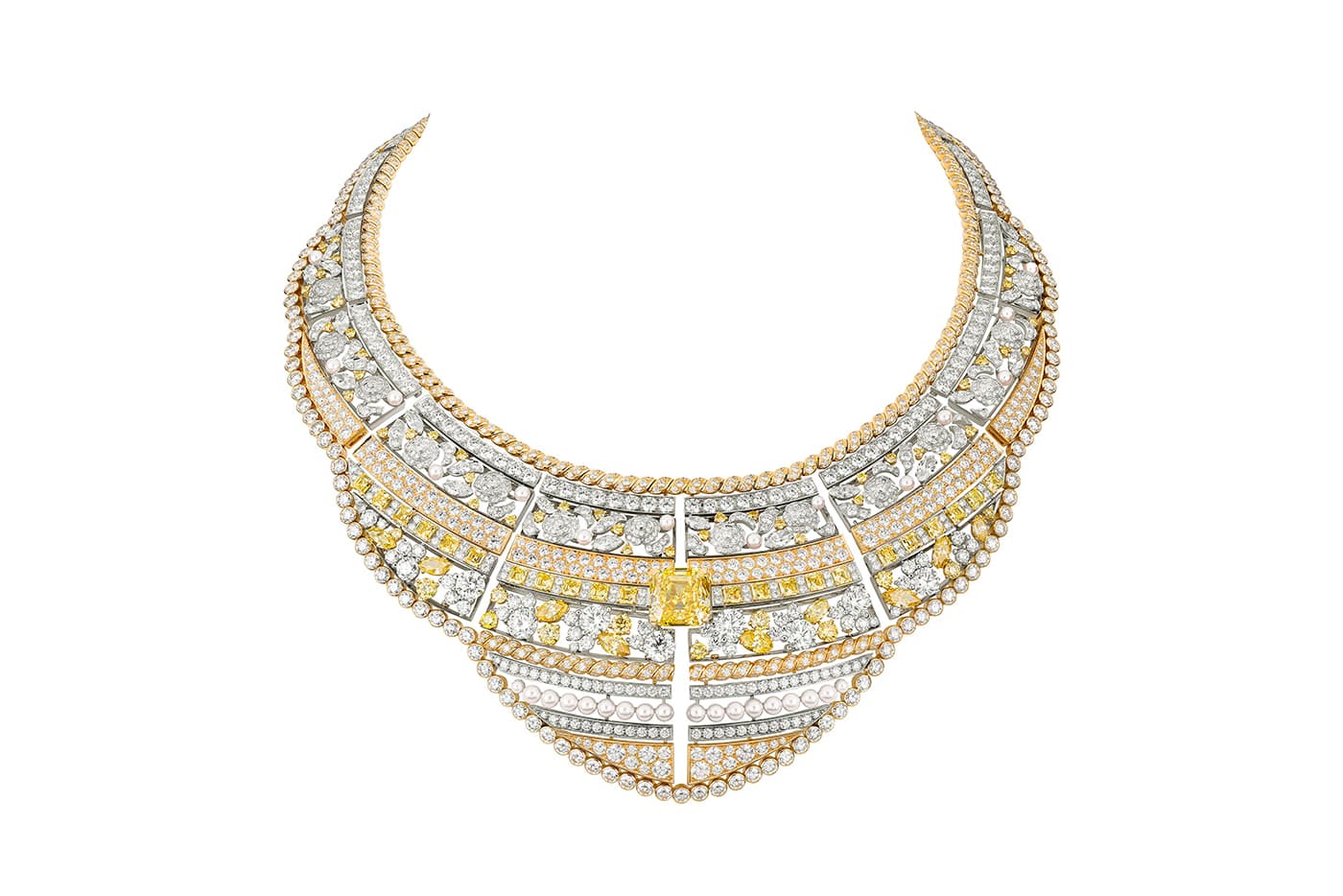  Chanel 'Le Paris Russe de Chanel' collection 'Roubachka' necklace with colourless and yellow diamonds in yellow gold and platinum