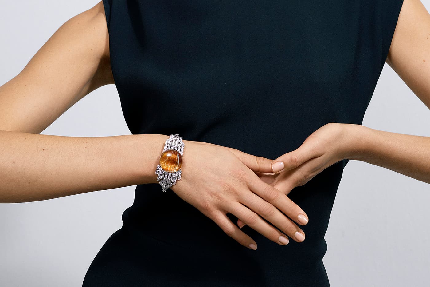  Cartier 'Sorelli' secret watch with rutilated quartz and diamonds on white gold