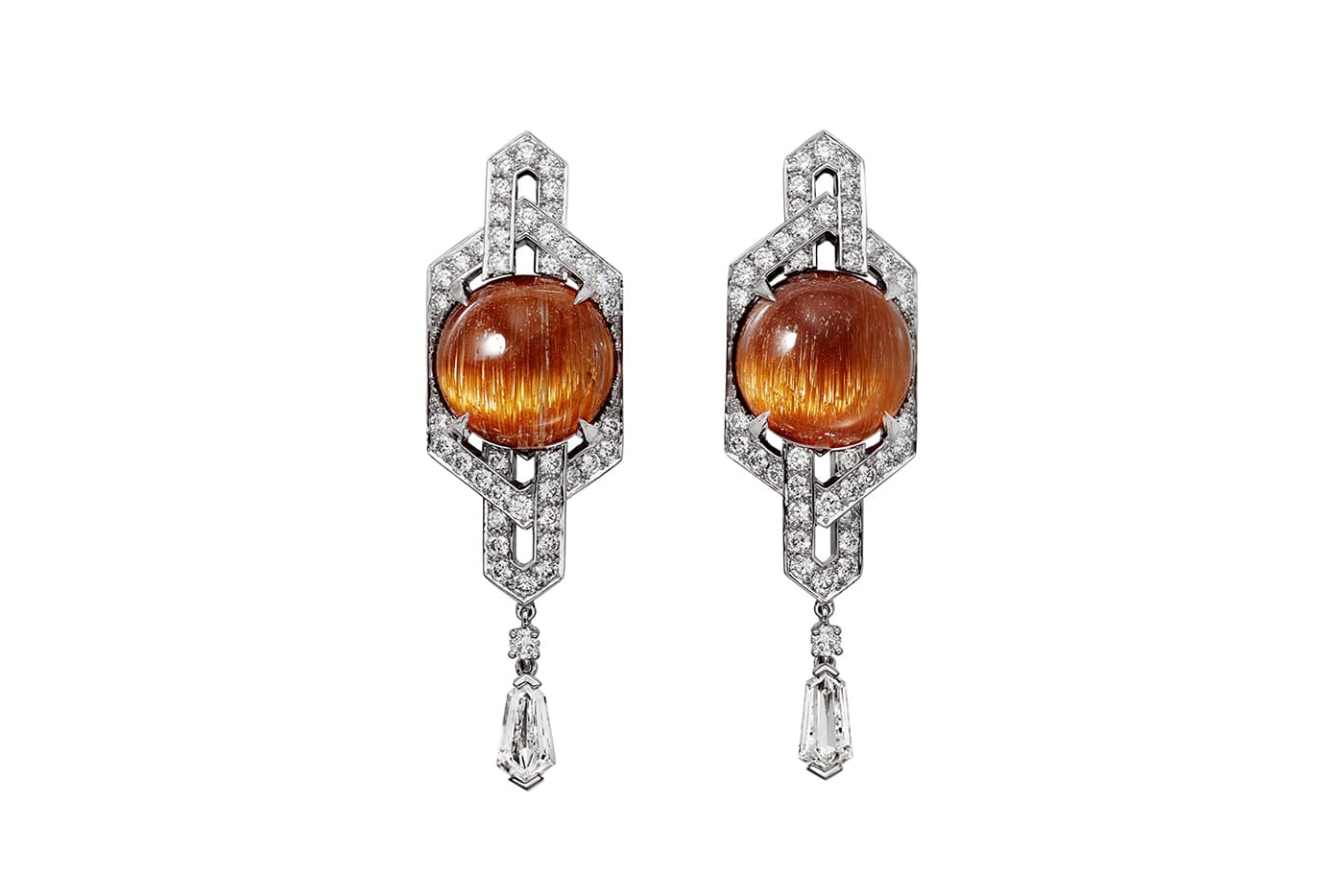  Cartier 'Sorelli' earrings with rutilated quartz and diamonds in white gold