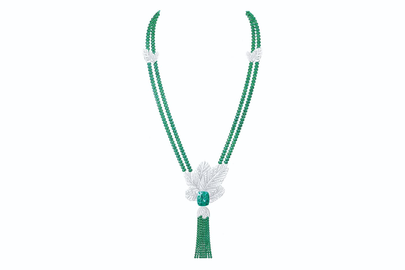 Piaget 'Golden Oasis' collection ‘Secret Oasis’ sautoir with 26ct Colombian emerald, accenting emeralds and diamonds in white gold