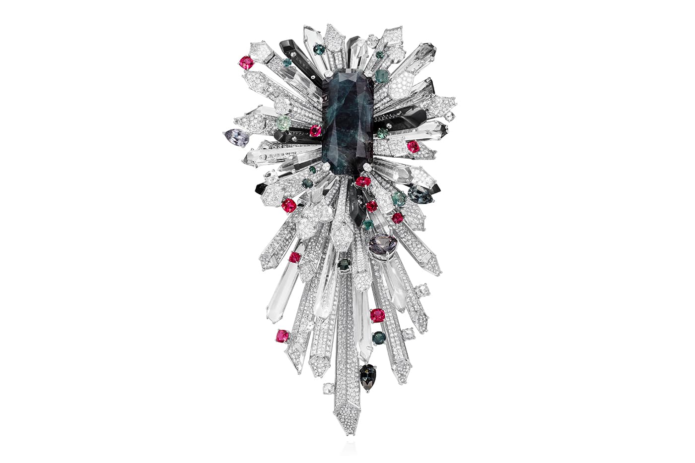  Rubeus necklace detachable brooch with 69.37 carats Russian alexandrite, spinels, diamonds, rock crystal and black titanium