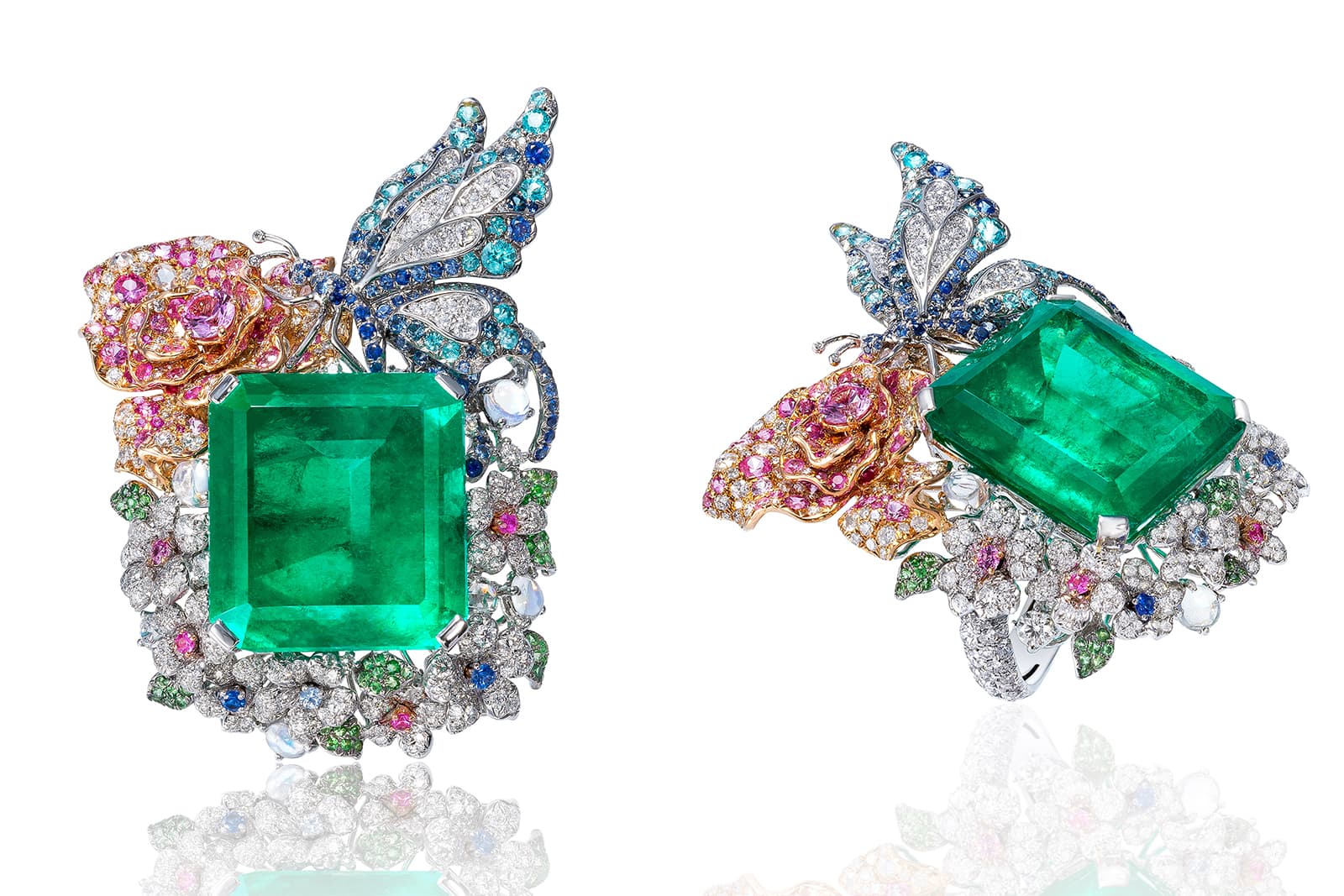 Anna Hu ‘Butterfly Rose’ ring with 43.83 cts emerald