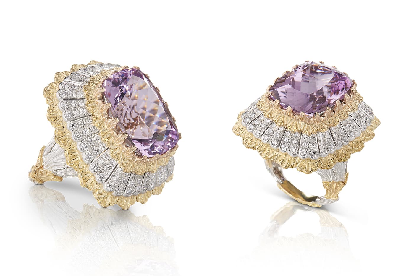  Buccellati 'Budelli' ring with 19.20 kunzite and diamonds set in white and yellow gold
