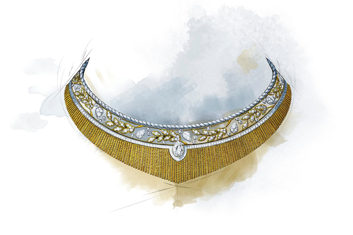 Chanel 'Le Paris Russe de Chanel' collection 'Blé Gabrielle' necklace with diamonds in white and yellow gold