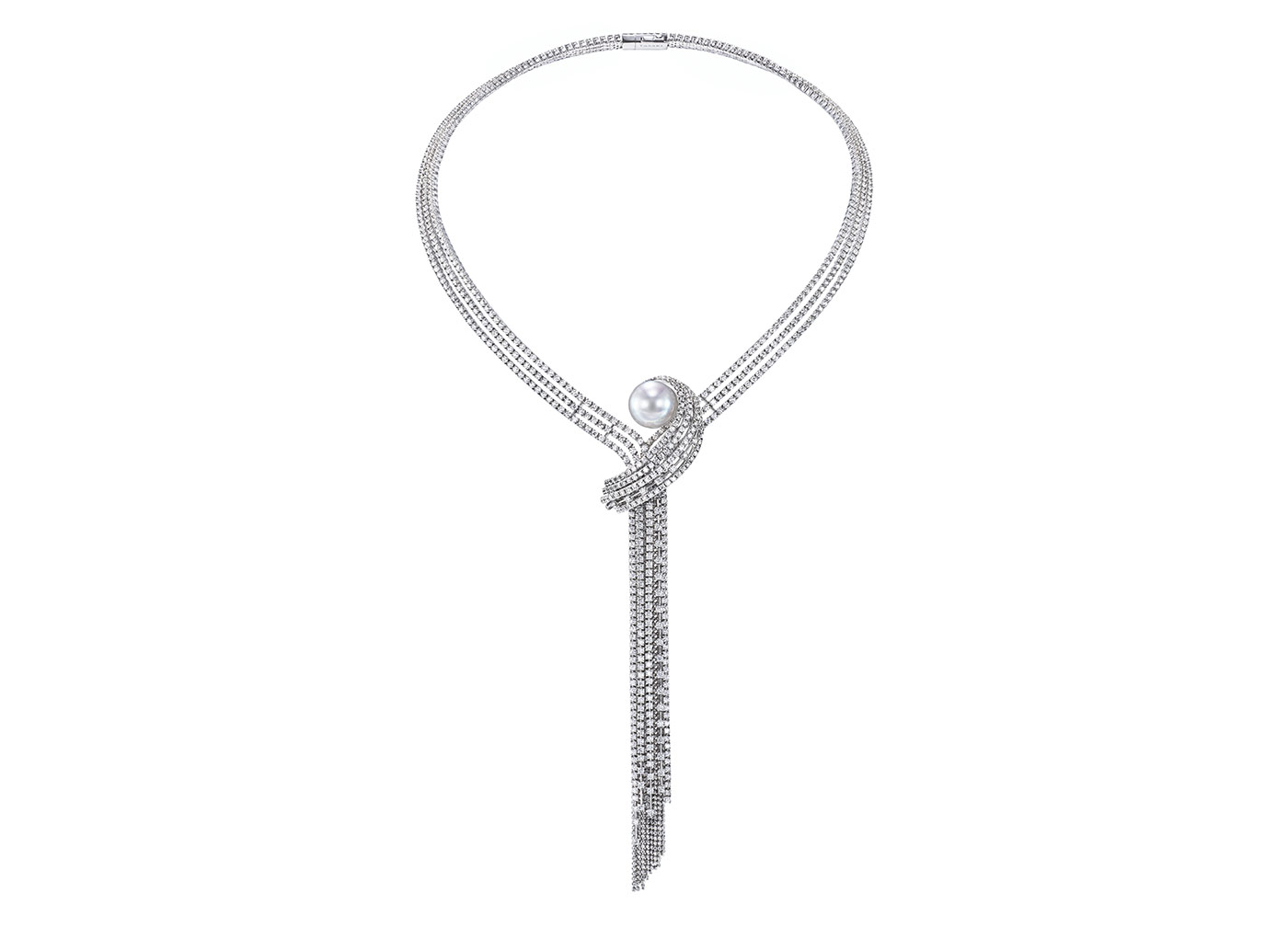  Tasaki 'Ocean Frontier' collection 'Waterfall' necklace with pearl and diamonds in white gold
