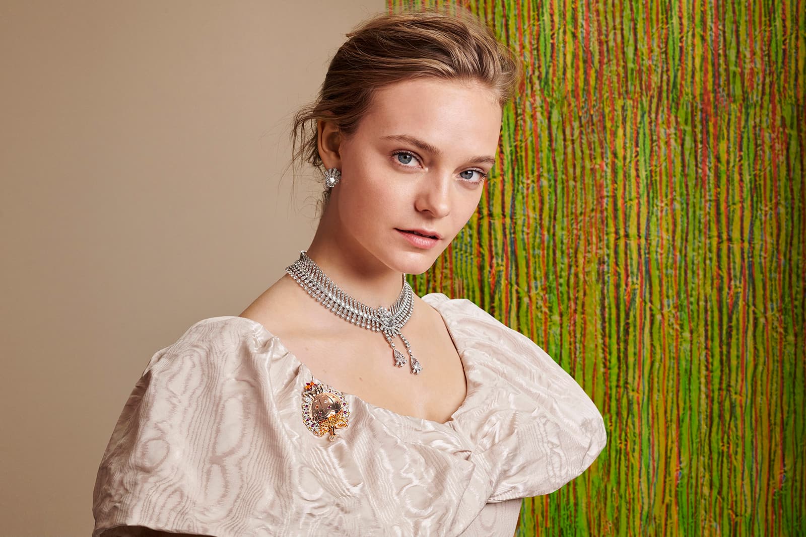 Van Cleef & Arpels ‘Romeo & Juliet’ collection earrings, 'Reticella' necklace and 'Grenada' brooch