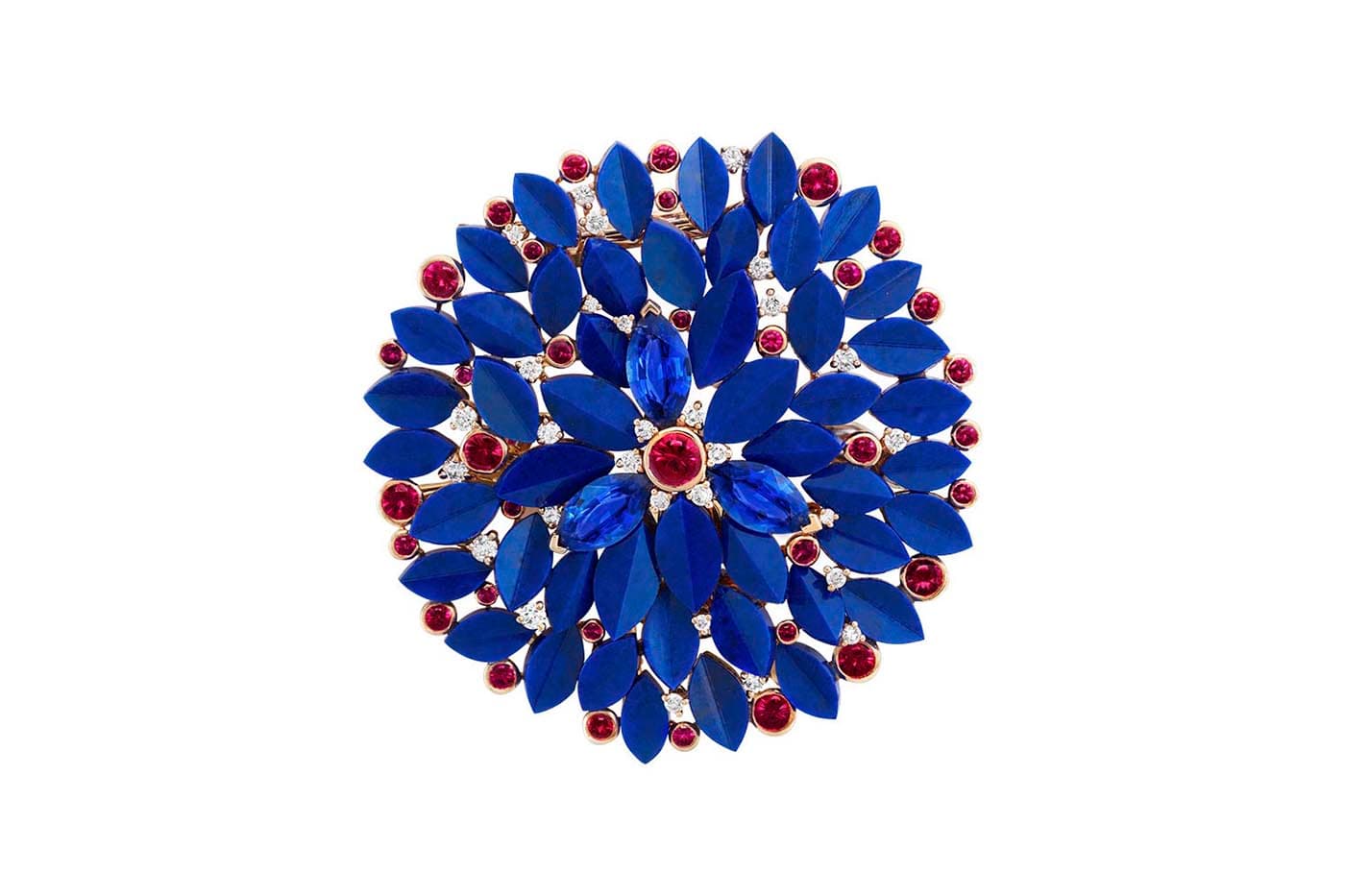  Van Cleef & Arpels 'Romeo and Juliet' collection 'Night or Day' brooch with rubies, sapphires, lapis lazuli and diamonds in white, rose and yellow gold