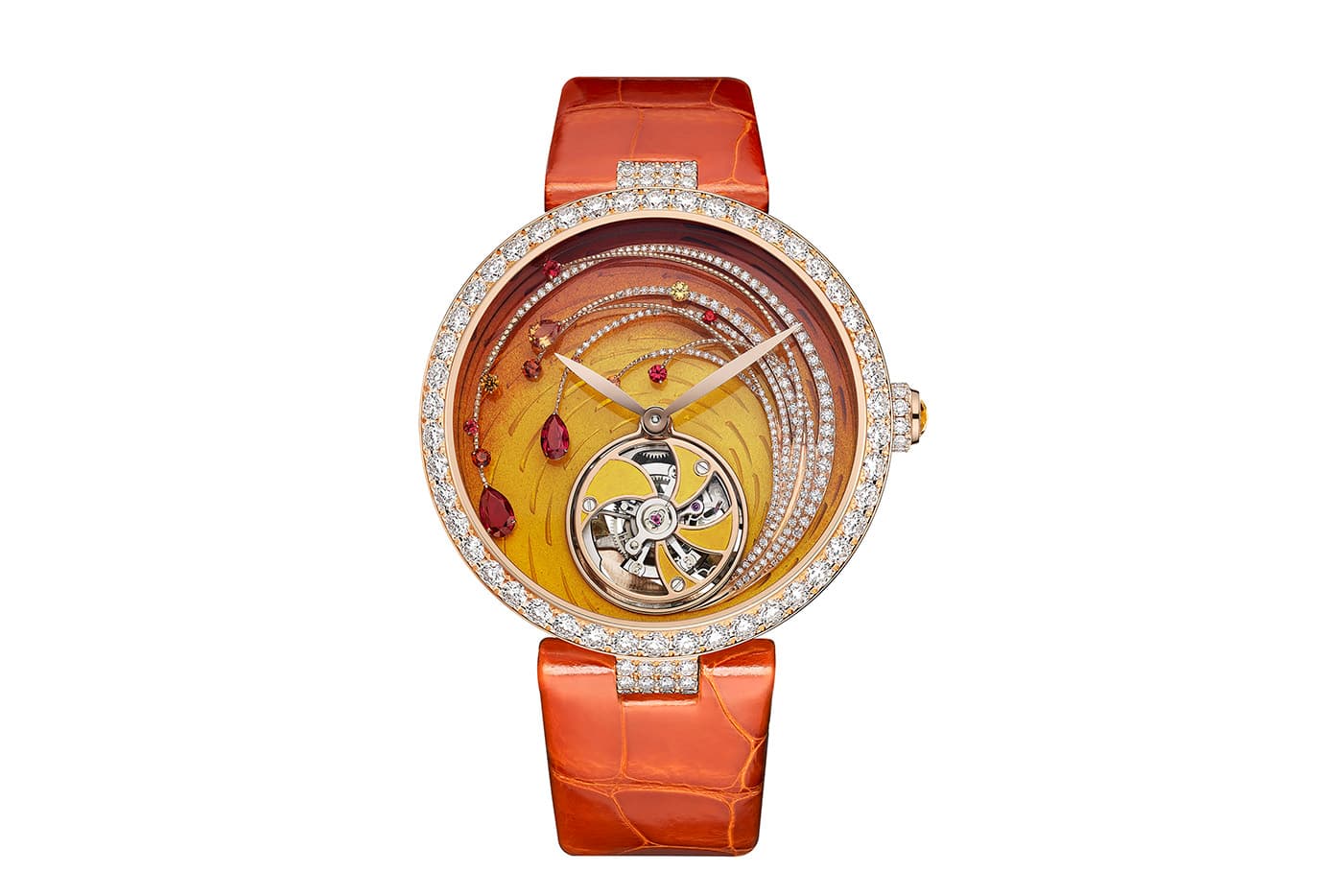  Chaumet ‘Les Ciels de Chaumet’ collection 'Soleil de Feu' watch with Grand Feu enamel by Anita Porchet and diamonds, spinels, rubies and sapphires in white gold