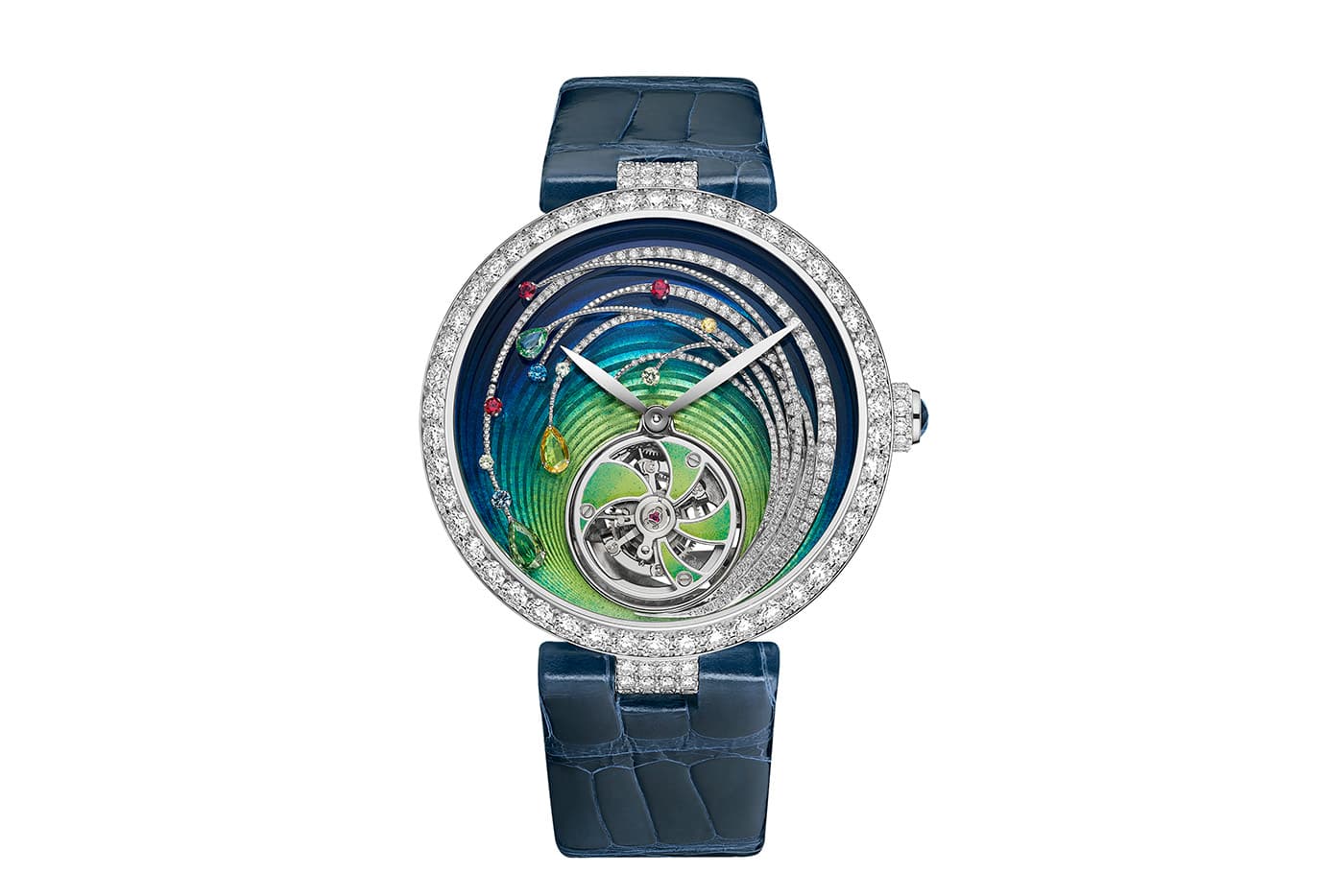  Chaumet ‘Les Ciels de Chaumet’ collection 'Soleil de Minuit' watch with Grand Feu enamel by Anita Porchet and diamonds, sapphires, garnets, tourmaline and spinels in white gold