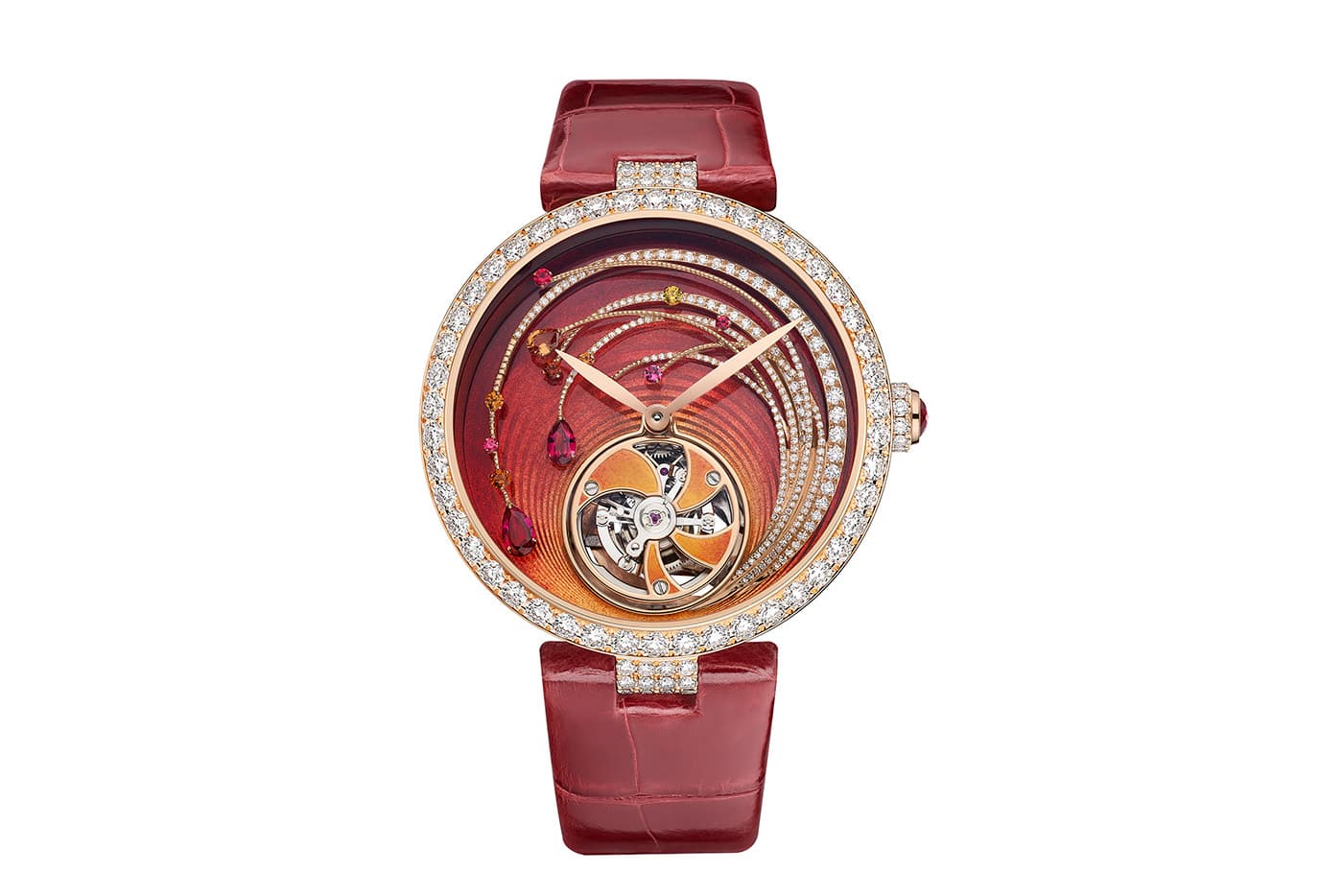  Chaumet ‘Les Ciels de Chaumet’ collection 'Soleil de Feu' watch with Grand Feu enamel by Anita Porchet and diamonds, spinels, rubies and sapphires in white gold