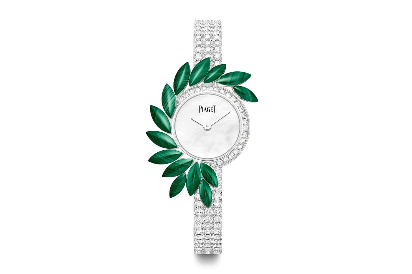  Piaget ‘Golden Oasis’ collection 'Vegetal Lace' watch with diamonds, mother of pearl and malachite in white gold