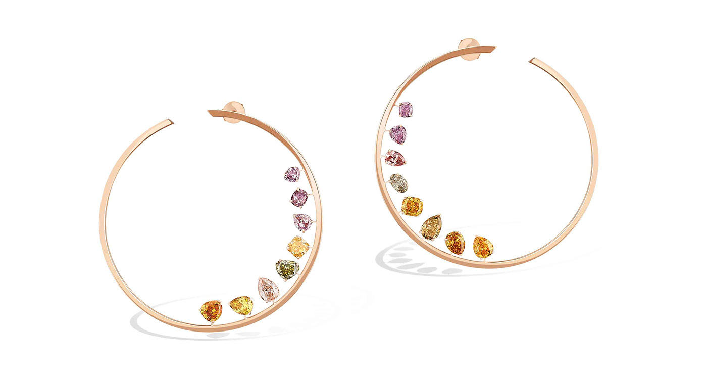 Messika 'Private Collection' 'M Rainbow' earrings with fancy coloured diamonds in rose gold