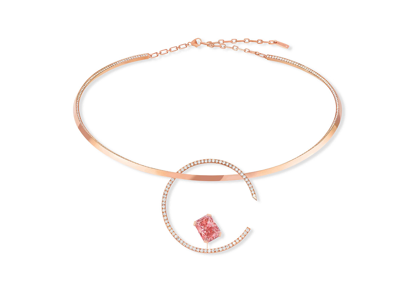  Messika 'Private Collection' 'Pink Temptation' necklace with 5.36ct fancy pink radiant cut diamond and accenting diamonds in rose gold