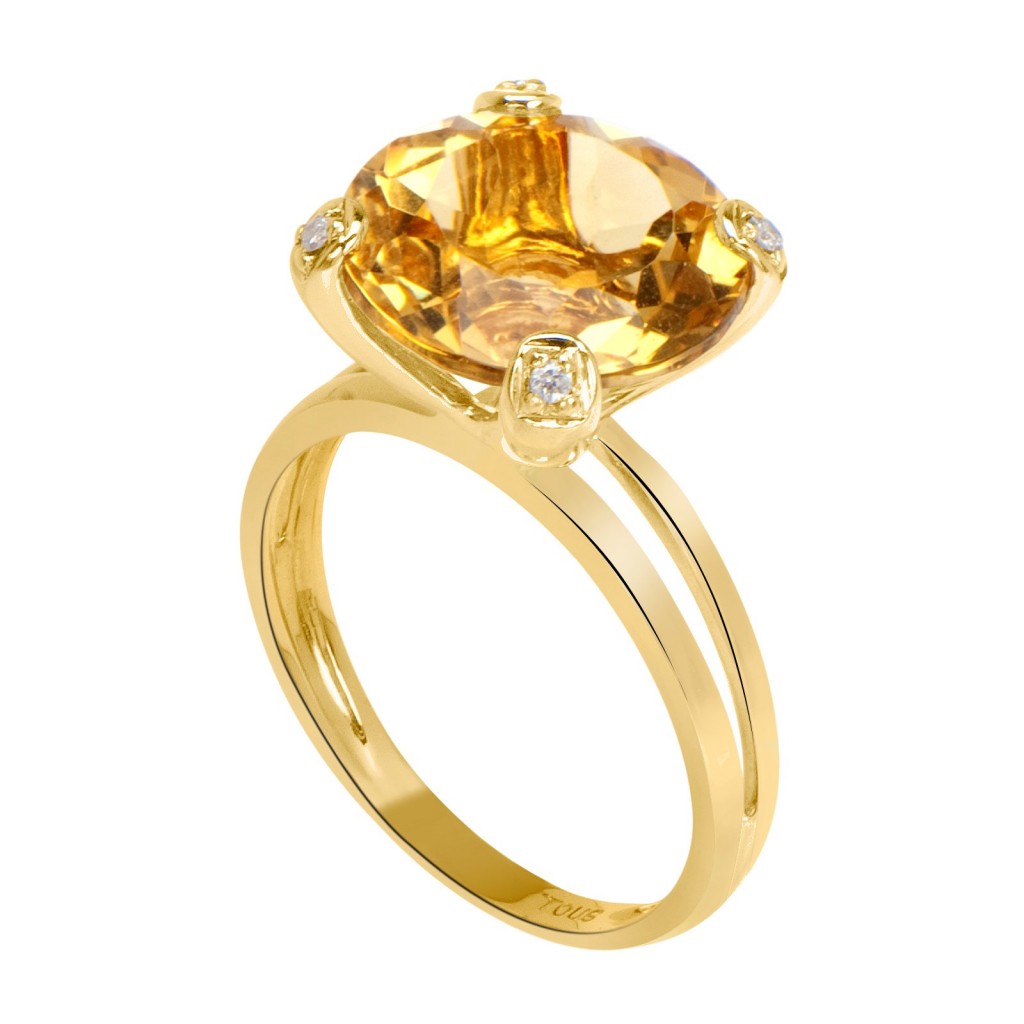 Золотое кольцо с бриллиантами и цитрином - TOUS