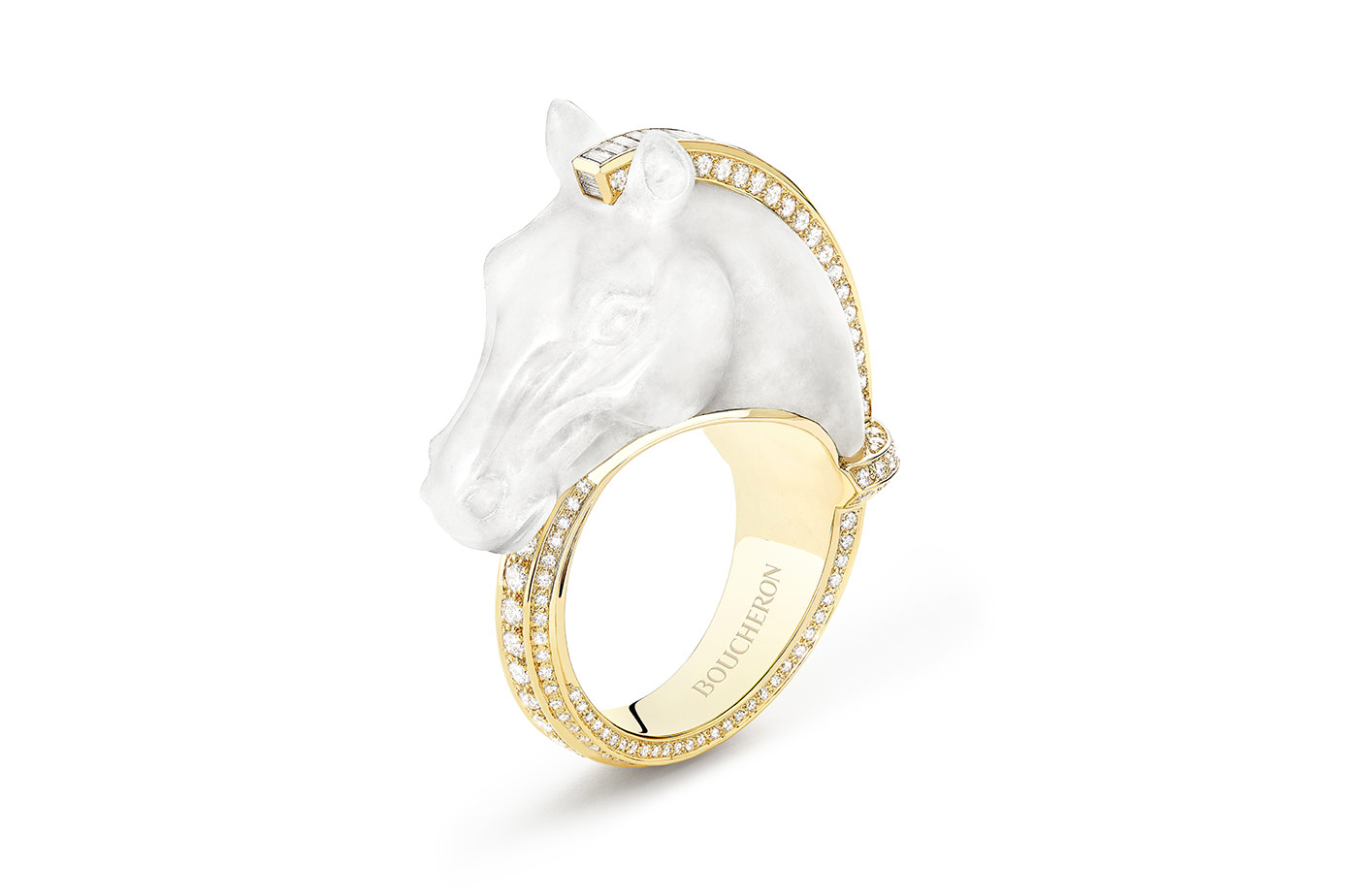  Boucheron 'Cheval de L'Opera' ring in frosted quarts and diamonds set in yellow gold