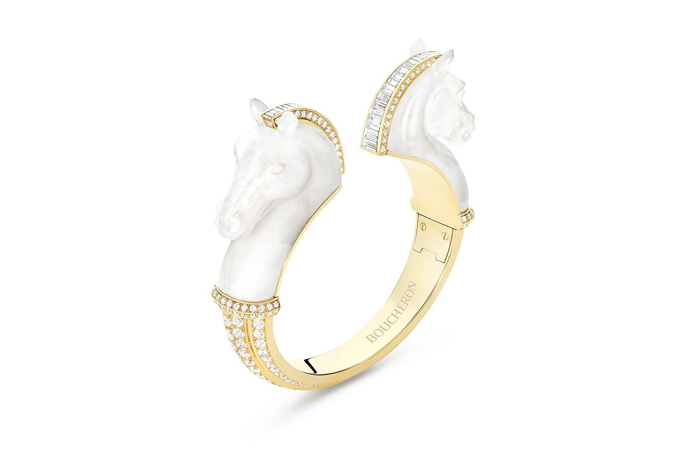 Boucheron 'Cheval de L'Opera' bangle in frosted quarts and diamonds set in yellow gold