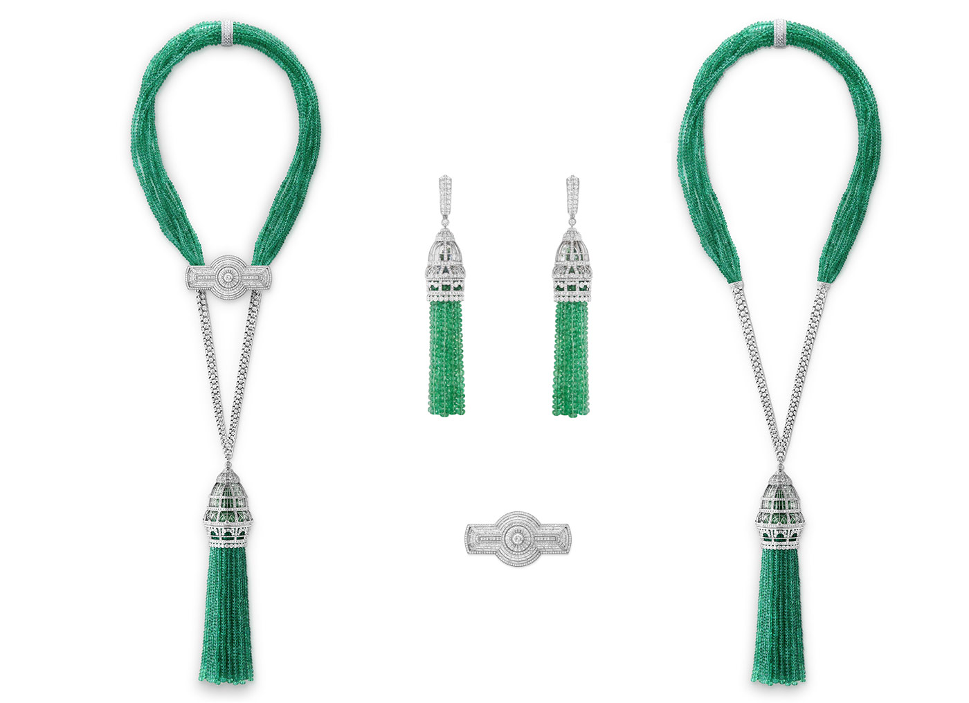  Boucheron 'Verriere' necklace with emerald beads and diamonds set in gold and titanium
