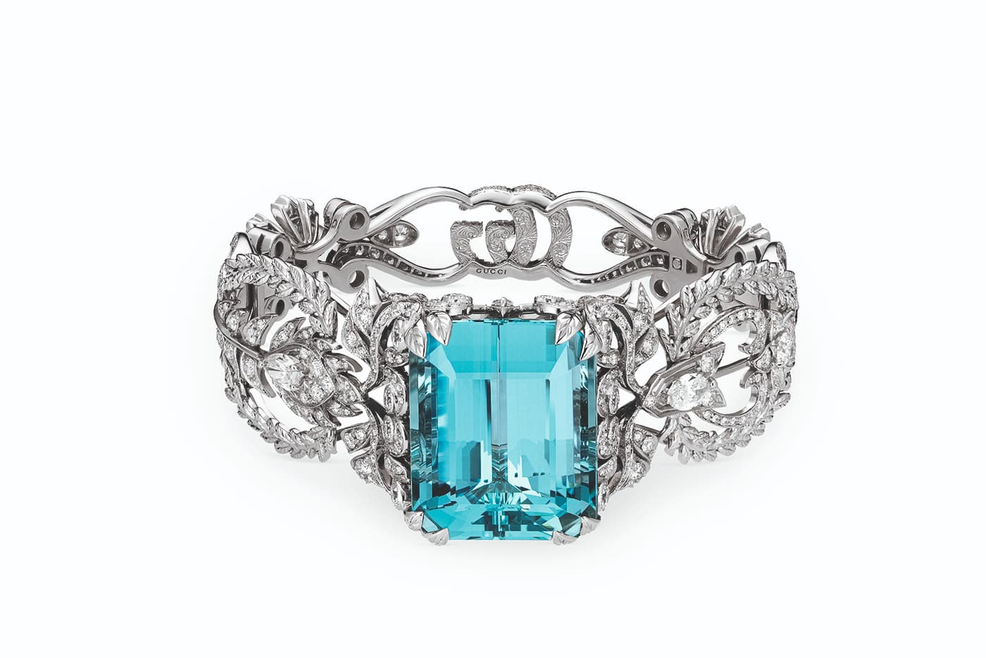  Gucci 'Hortus Deliciarum' collection 'Eternal Love' bracelet with aquamarine and diamonds in white gold