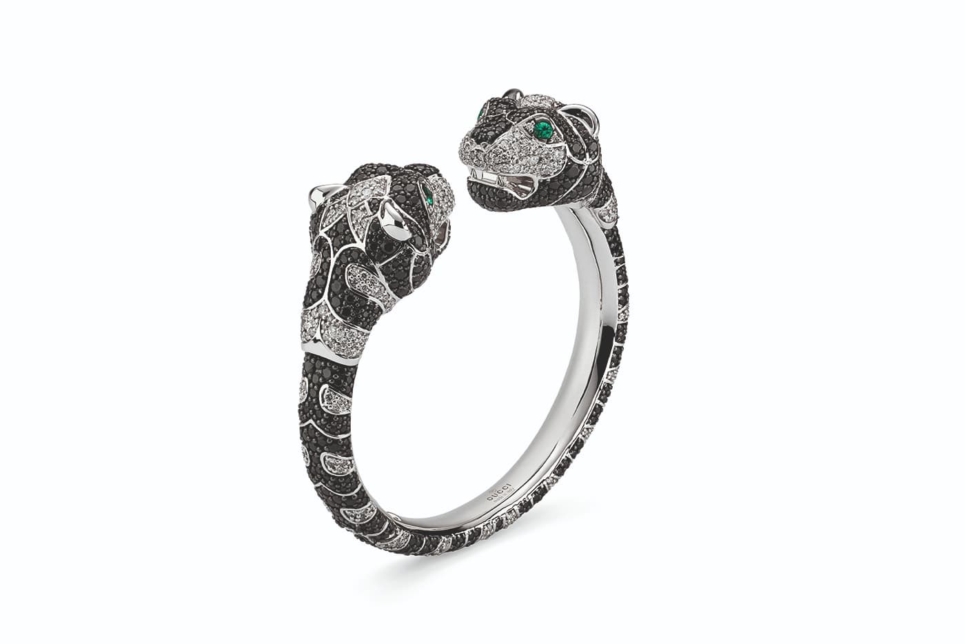  Gucci 'Hortus Deliciarum' collection 'Animal Kingdom' bracelet with black and colourless diamonds and emeralds in white gold