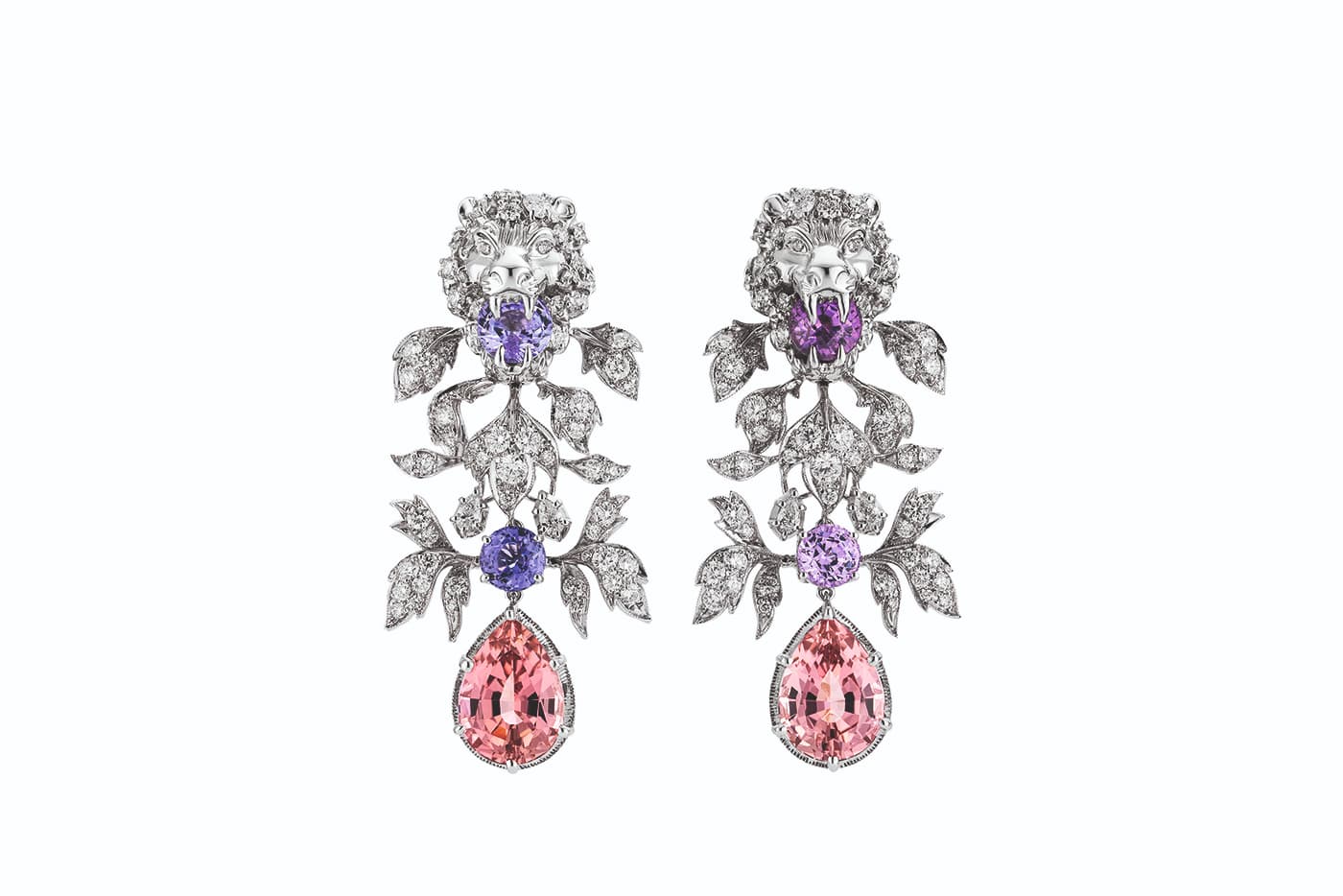  Gucci 'Hortus Deliciarum' collection 'Eternal Love' earrings with morganite, sapphires and diamonds in white gold