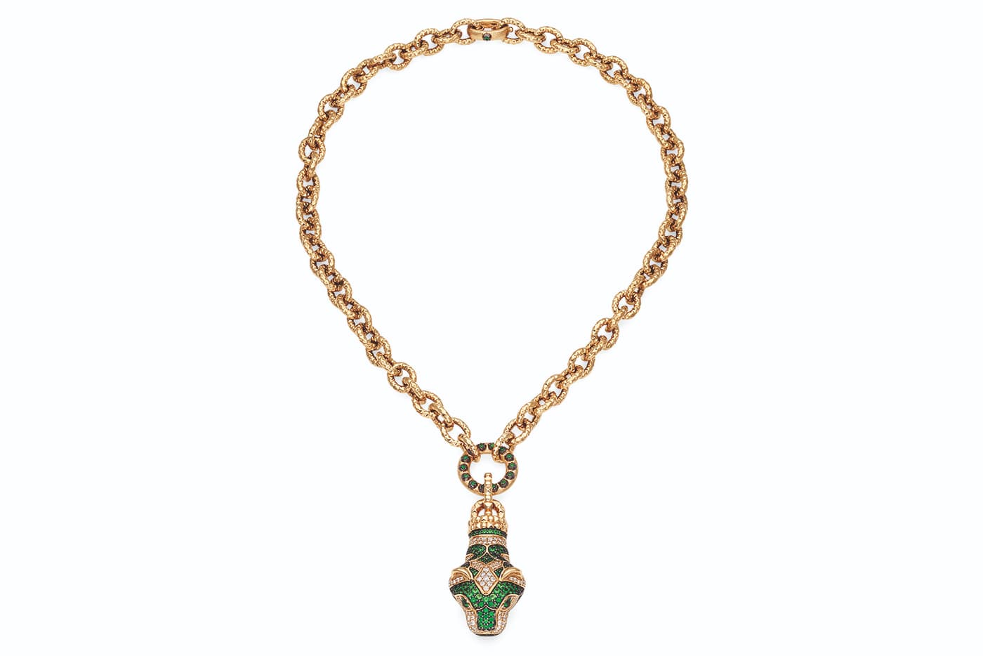  Gucci 'Hortus Deliciarum' collection 'Animal Kingdom' necklace with emeralds and diamonds in yellow gold