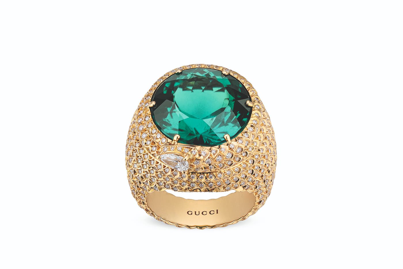  Gucci 'Hortus Deliciarum' collection 'Solitaire' ring with tourmaline and diamonds in yellow gold