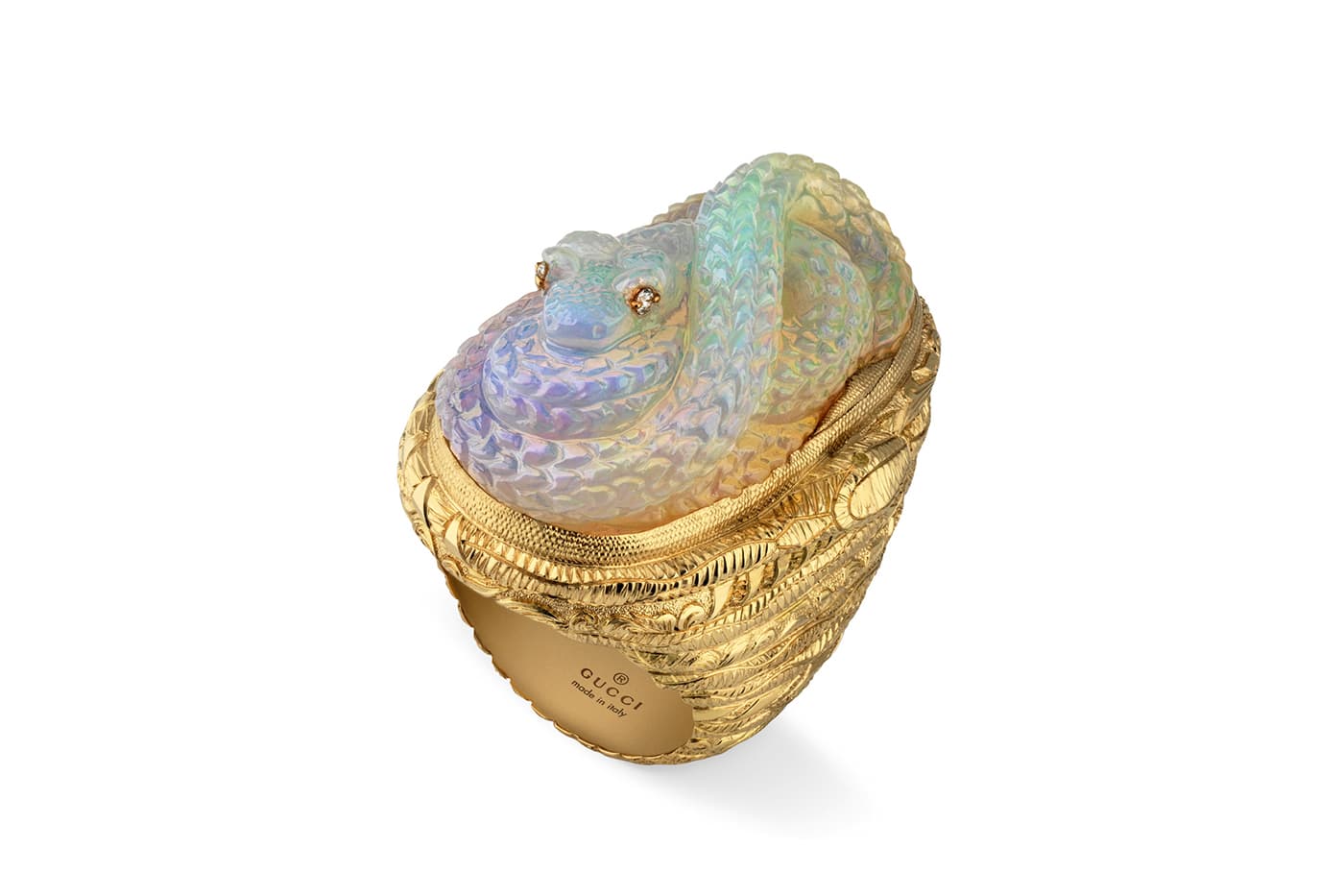  Gucci 'Hortus Deliciarum’ collection 'Animal Kingdom' ring with 30 carat carved opal in yellow gold