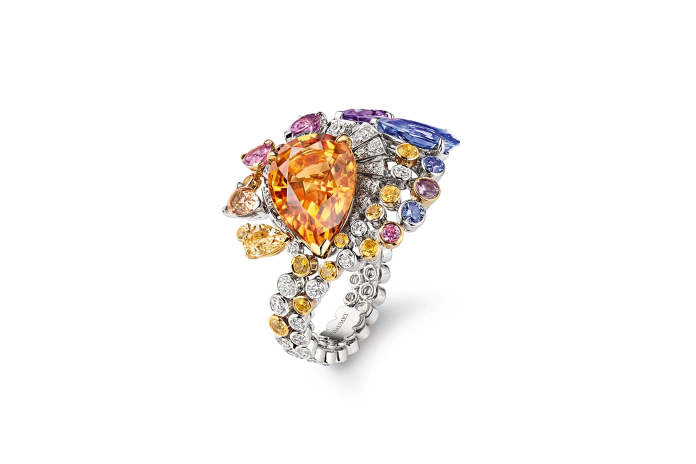  Chaumet 'Les Ciels de Chaumet' collection 'Lueurs d’orage' ring with Imperial topaz, tanzanite, amethyst, sapphires and diamonds in white gold
