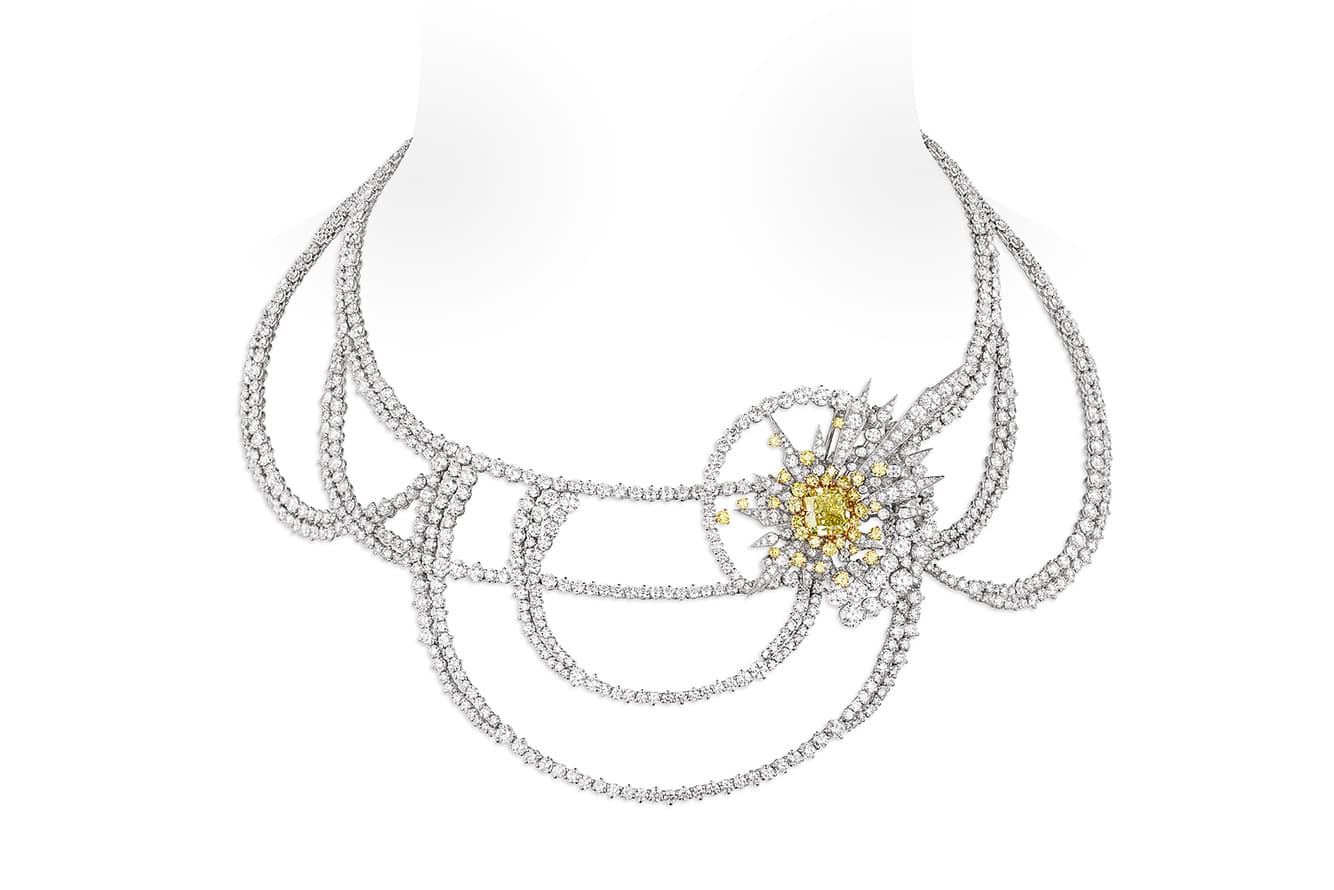  Chaumet 'Les Ciels de Chaumet' collection 'Soliel Glorieux' necklace with colourless diamonds and fancy yellow diamonds in white gold