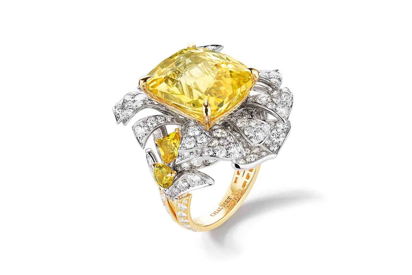  Chaumet 'Les Ciels de Chaumet' collection 'Parade' ring with colourless diamonds and yellow sapphires in white and yellow gold