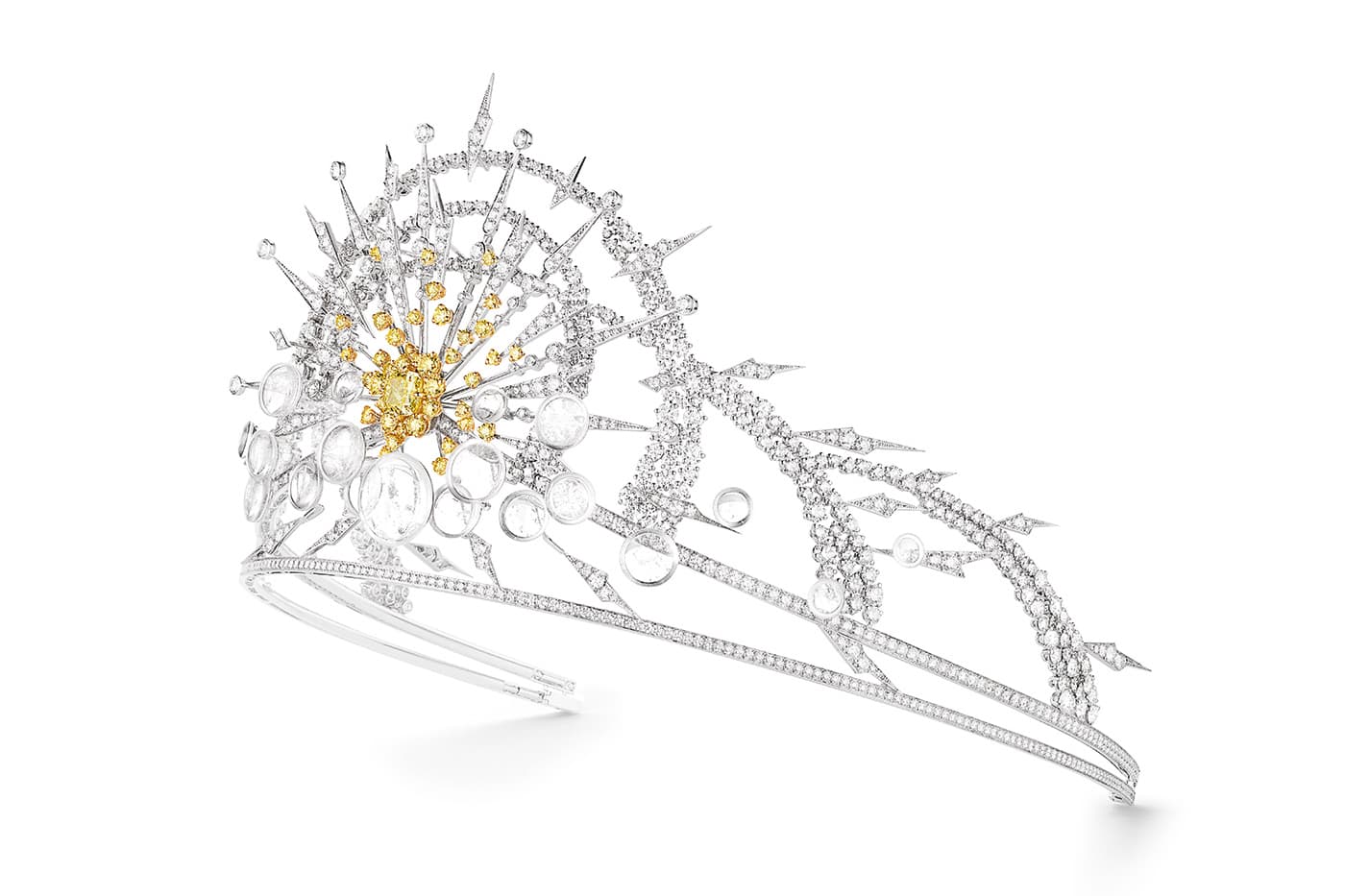  Chaumet 'Les Ciels de Chaumet' collection 'Soliel Glorieux' tiara with colourless diamonds and fancy yellow diamonds, and rock crystal in white gold
