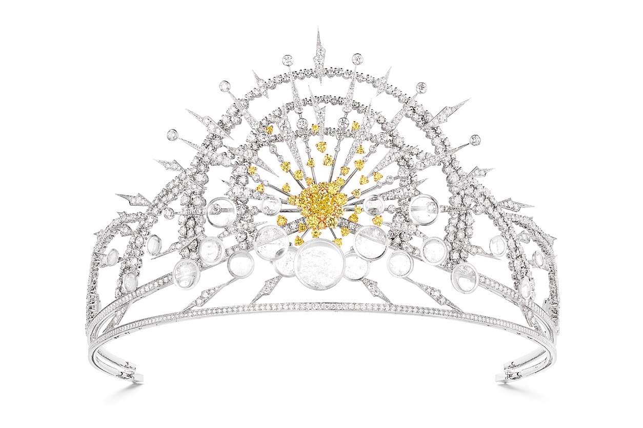 Chaumet 'Les Ciels de Chaumet' collection 'Soliel Glorieux' tiara with colourless diamonds and fancy yellow diamonds, and rock crystal in white gold