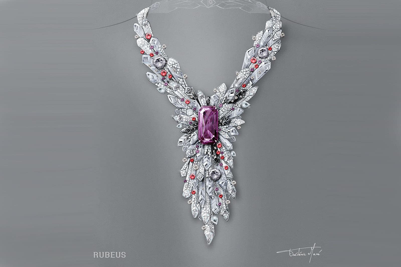 Frédéric Mane gouache of Rubeus 'Imperial' necklace