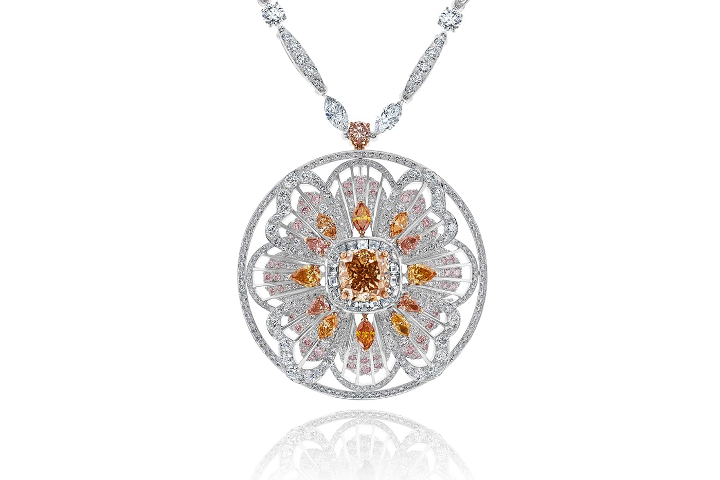  De Beers 'Portraits of Nature' collection 'Monarch Butterfly' medallion necklace with colourless and fancy coloured diamonds
