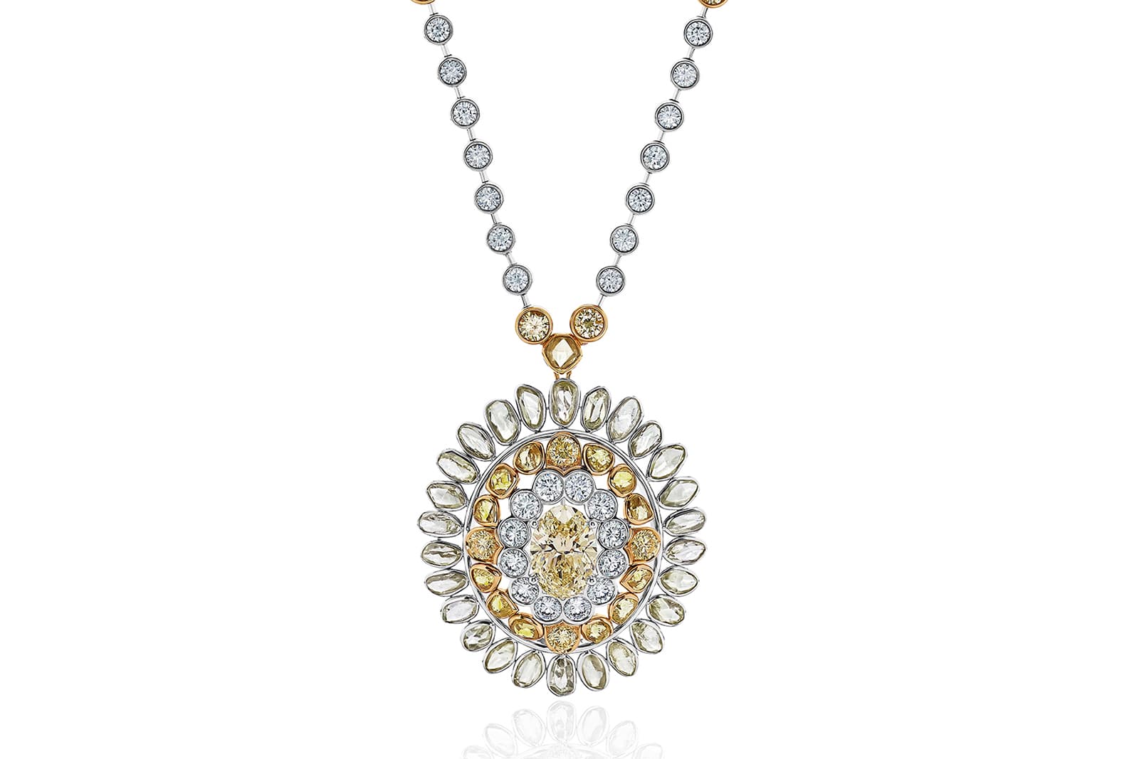  De Beers 'Portraits of Nature' collection 'Electric Cichlid' medallion necklace with colourless and fancy coloured diamonds