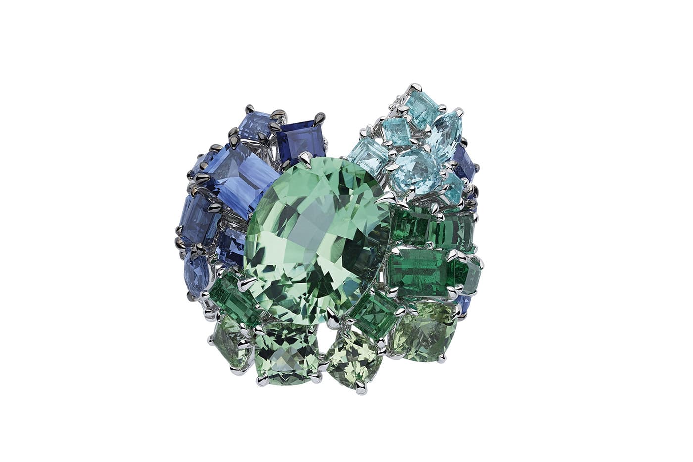  'Gem Dior' ring with Paraiba tourmaline, sapphires, tsavorites and emeralds 