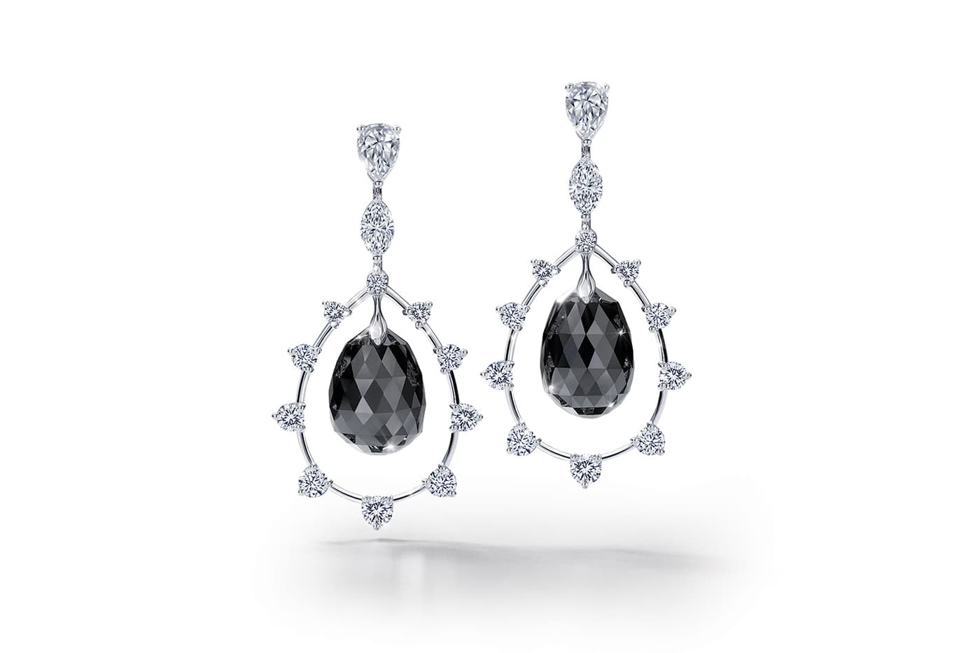  Calleija 'Couture' collection ‘Mahina’ earrings with black and colourless diamonds totaling over 12ct in white gold 