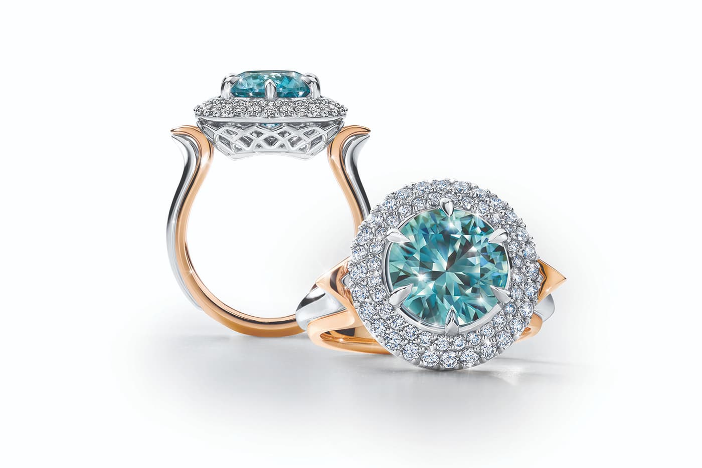  Calleija 'Couture' collection ‘Nura’ ring with 4.28ct blue zircon and diamonds in rose and white gold