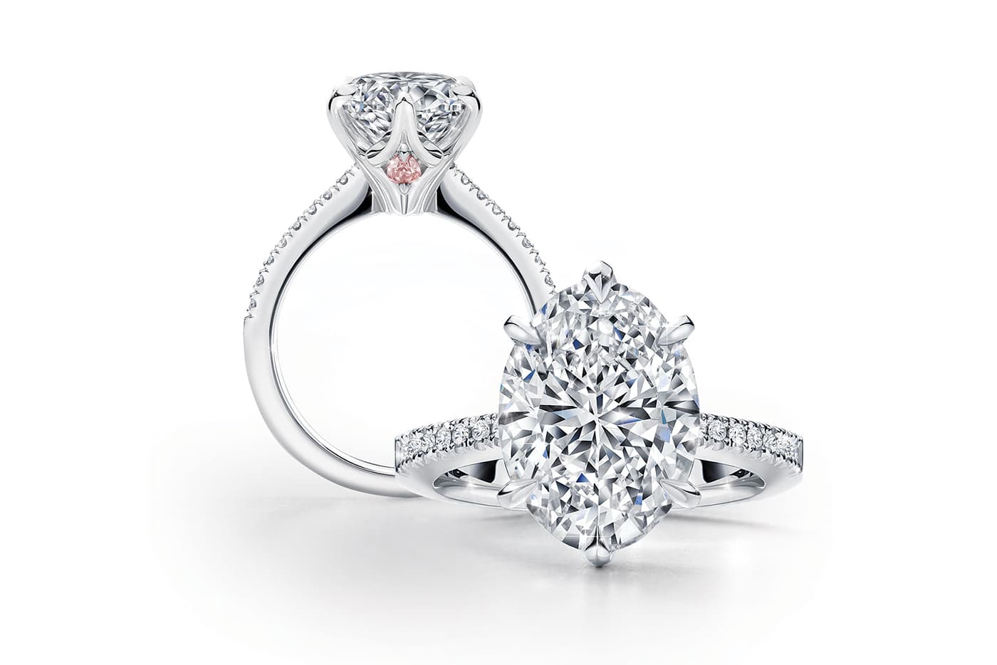  Calleija 'Couture' collection ‘Sousann’ ring with 5ct oval cut diamond, pear shaped Argyle pink diamonds and colourless diamonds in platinum
