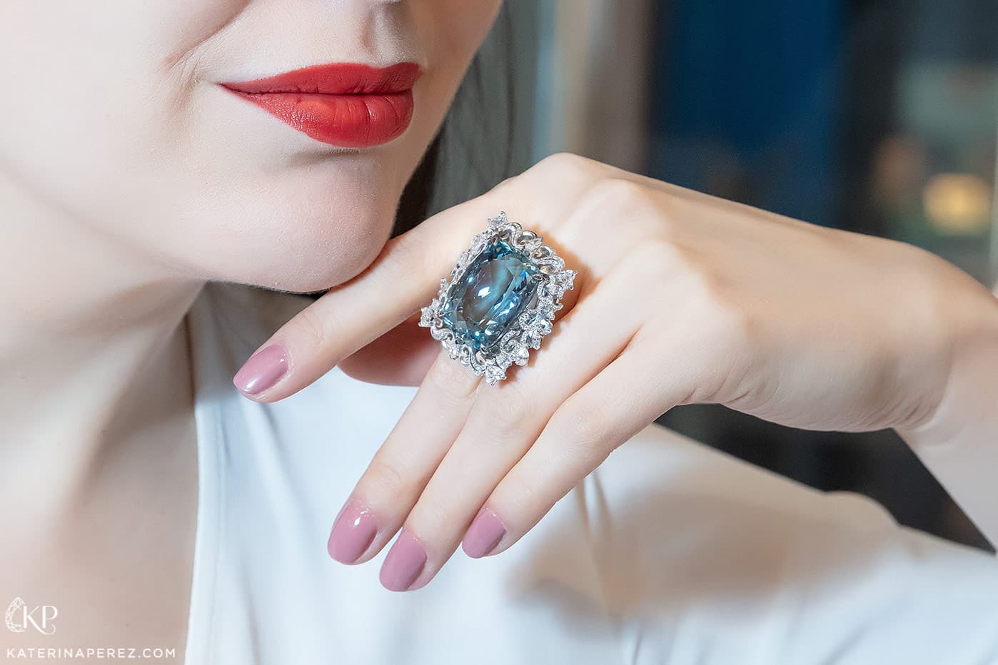  Calleija 'Couture' collection ‘Iluka’ transformable ring and pendant with 33.27ct cushion cut aquamarine and diamonds in white gold