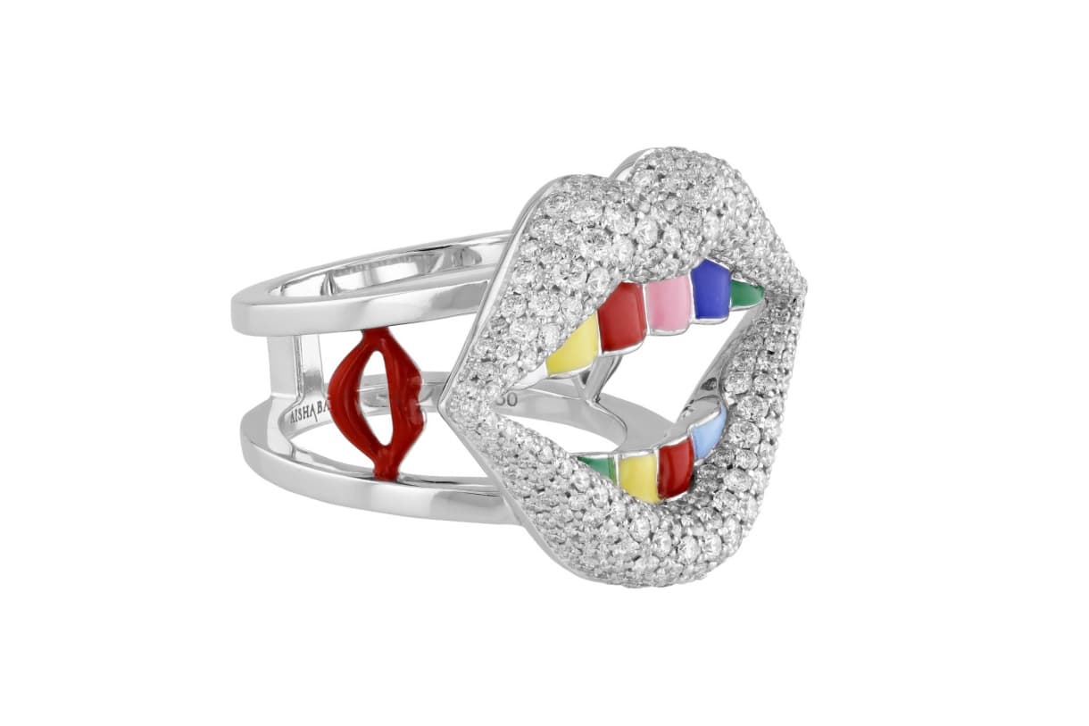  Aisha Baker ring with diamonds and enamel in white gold