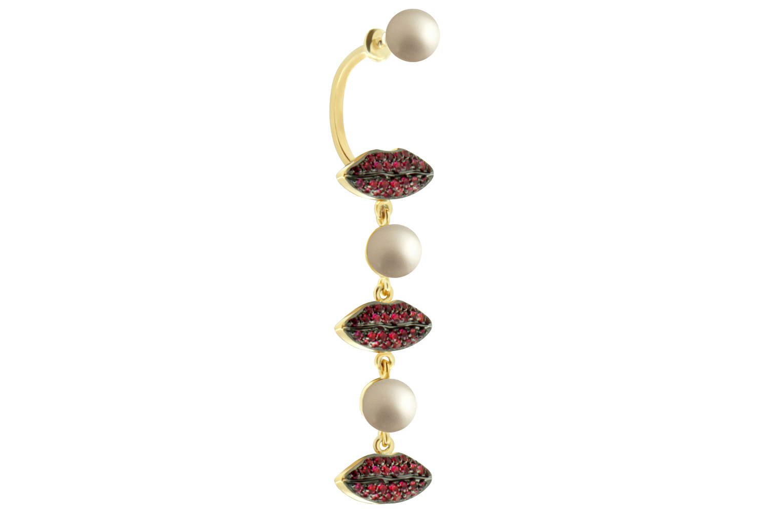  Delfina Delettrez  'Cocktail' earring with rubies and pearls in yellow gold