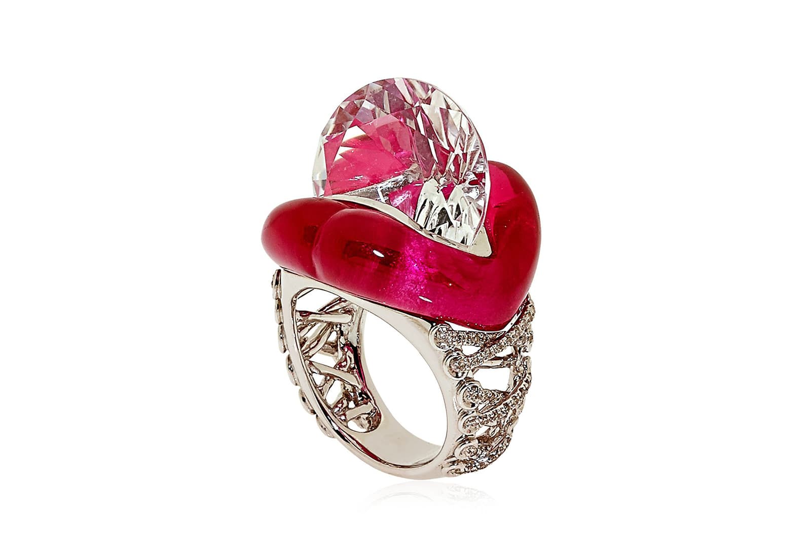  Lydia Courteille ‘Erotic’ ring with diamonds and resin in white gold