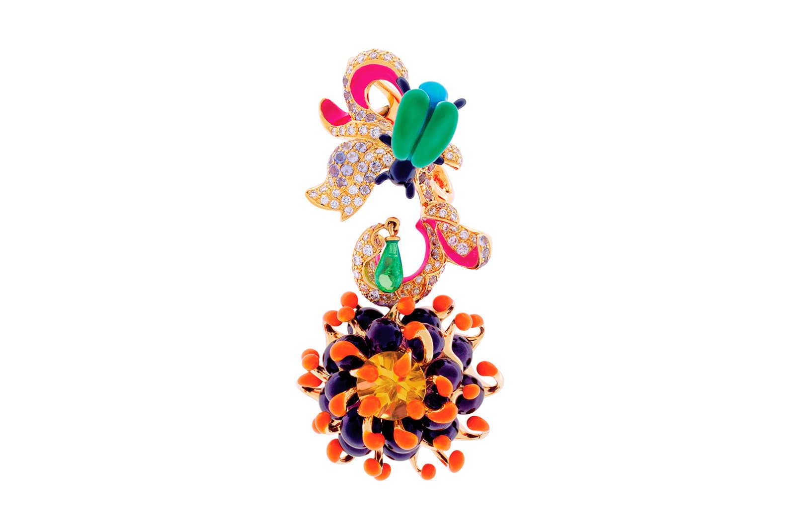  Dior brooch from 'Milly Carnivora' collection with enamel, emerald sapphires, amethyst and citrine