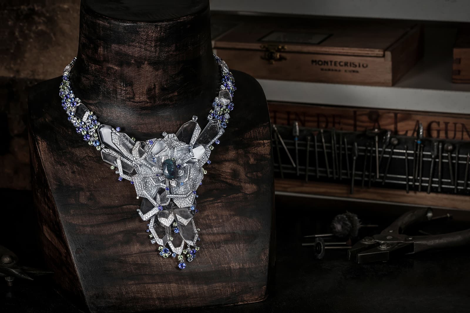 Rubeus 'Eternal' transformable necklace with oval 10.30ct alexandrite, diamonds, sapphires, tanzanites and rock crystal in titanium