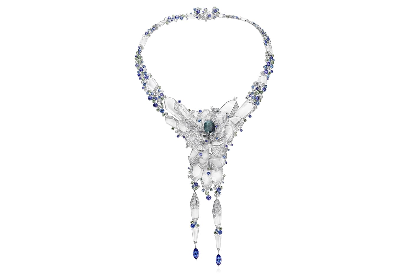 Rubeus 'Eternal' transformable necklace with oval 10.30ct alexandrite, diamonds, sapphires, tanzanites and rock crystal in titanium