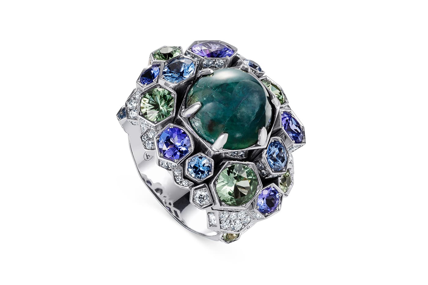 Rubeus 'Eternal' ring with 4.76ct cabochon alexandrite,  sapphires, tanzanites and diamonds in white gold