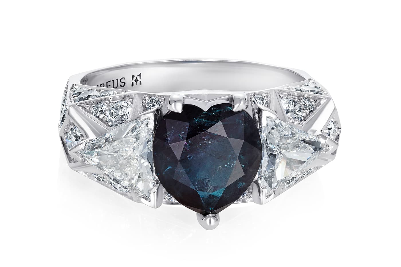  Rubeus ring with 2.12ct heart shaped alexandrite and diamonds in white gold