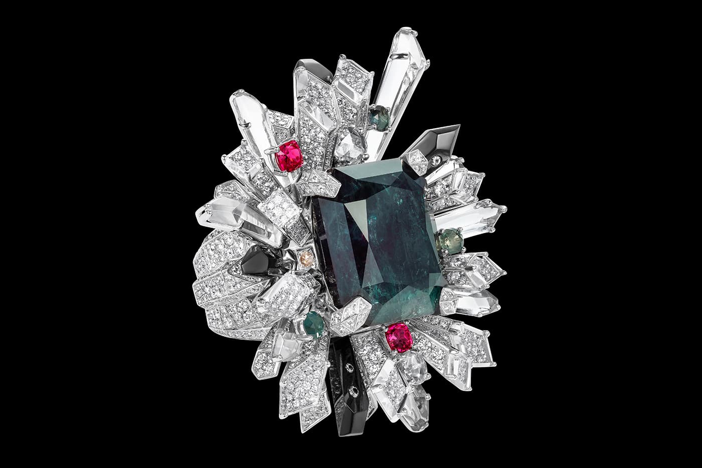  Rubeus 'Imperial' ring with emerald cut 29.62ct alexandrite, accenting alexandrites, diamonds, spinels and rock crystal in white gold and titanium