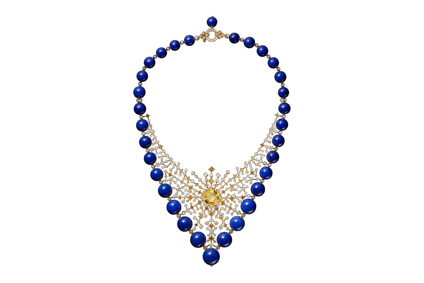 Cartier 'Magnitude' collection 'Equinoxe' necklace with lapis lazuli, yellow sapphires and diamonds in yellow gold